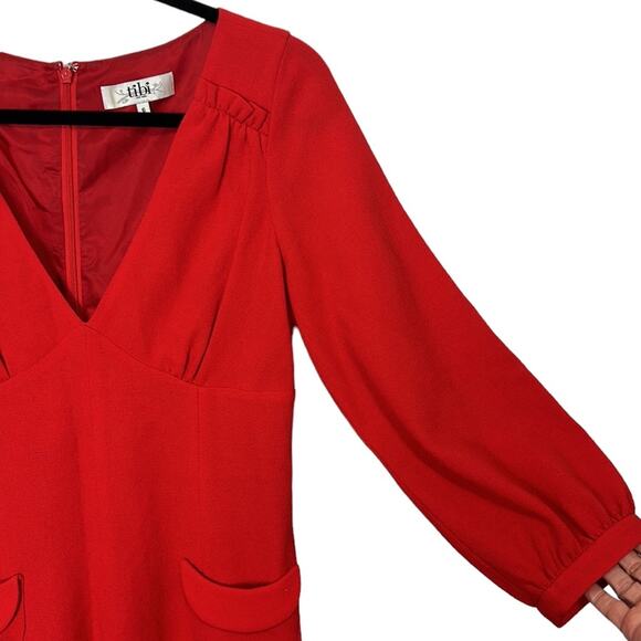 Tibi Red 100% Virgin Wool Long sleeve dress women’s size 6 - Picture 4 of 7